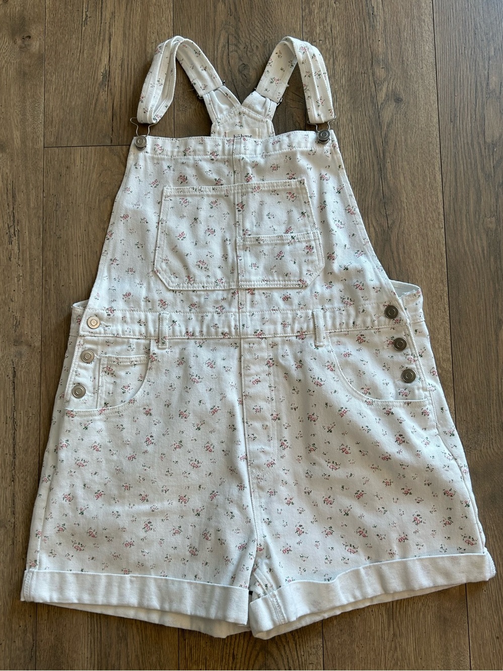 Bohme White and Pink Floral Short Overalls